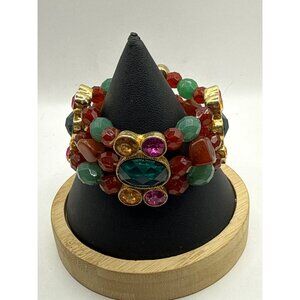 Vintage Multi Stranded Acrylic Cabochon Multi Colored Stretch Bracelet